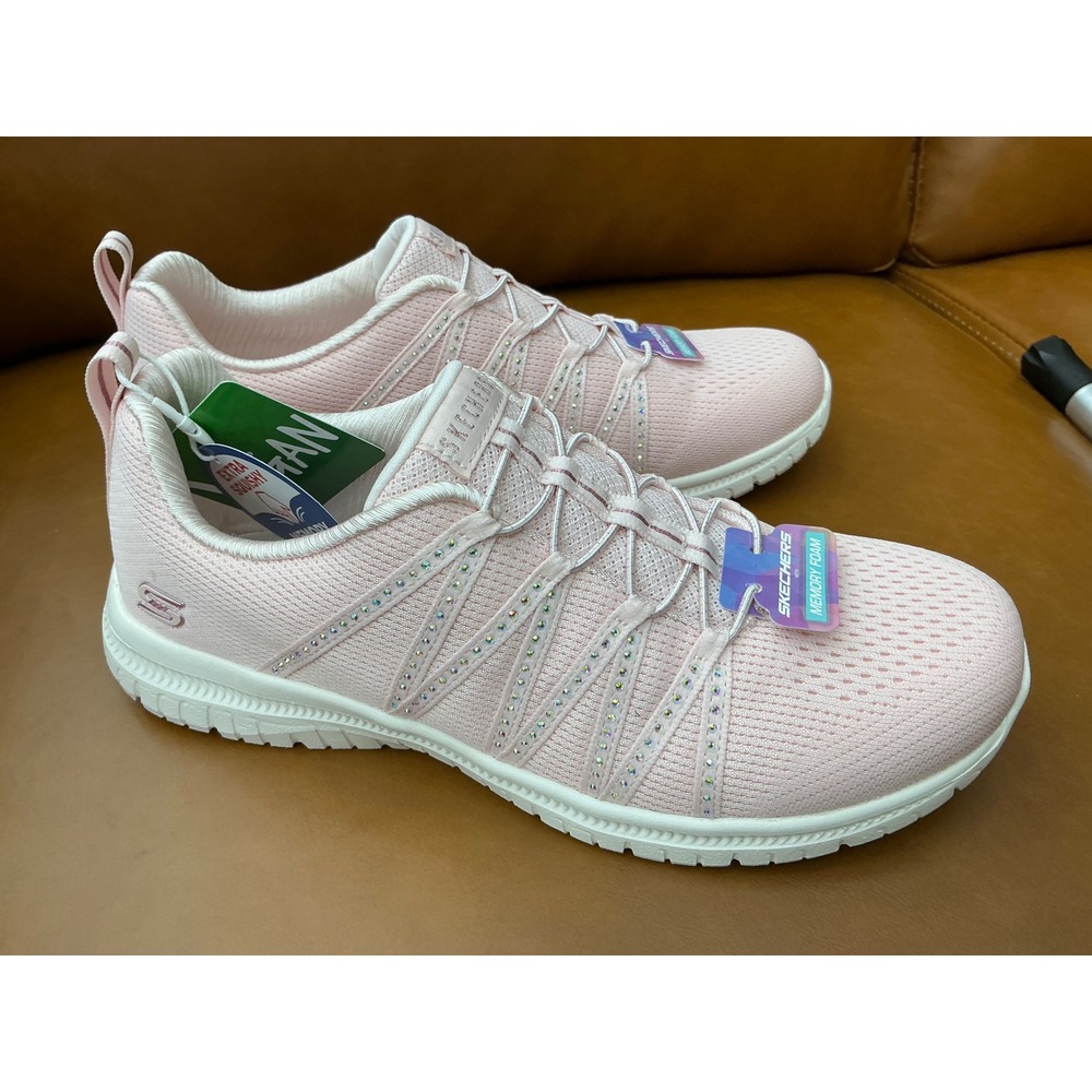 Skechers Bobs Sport Squad 2 Womens 6.5 Blush Pink New Rhinestone Vegan Sneakers